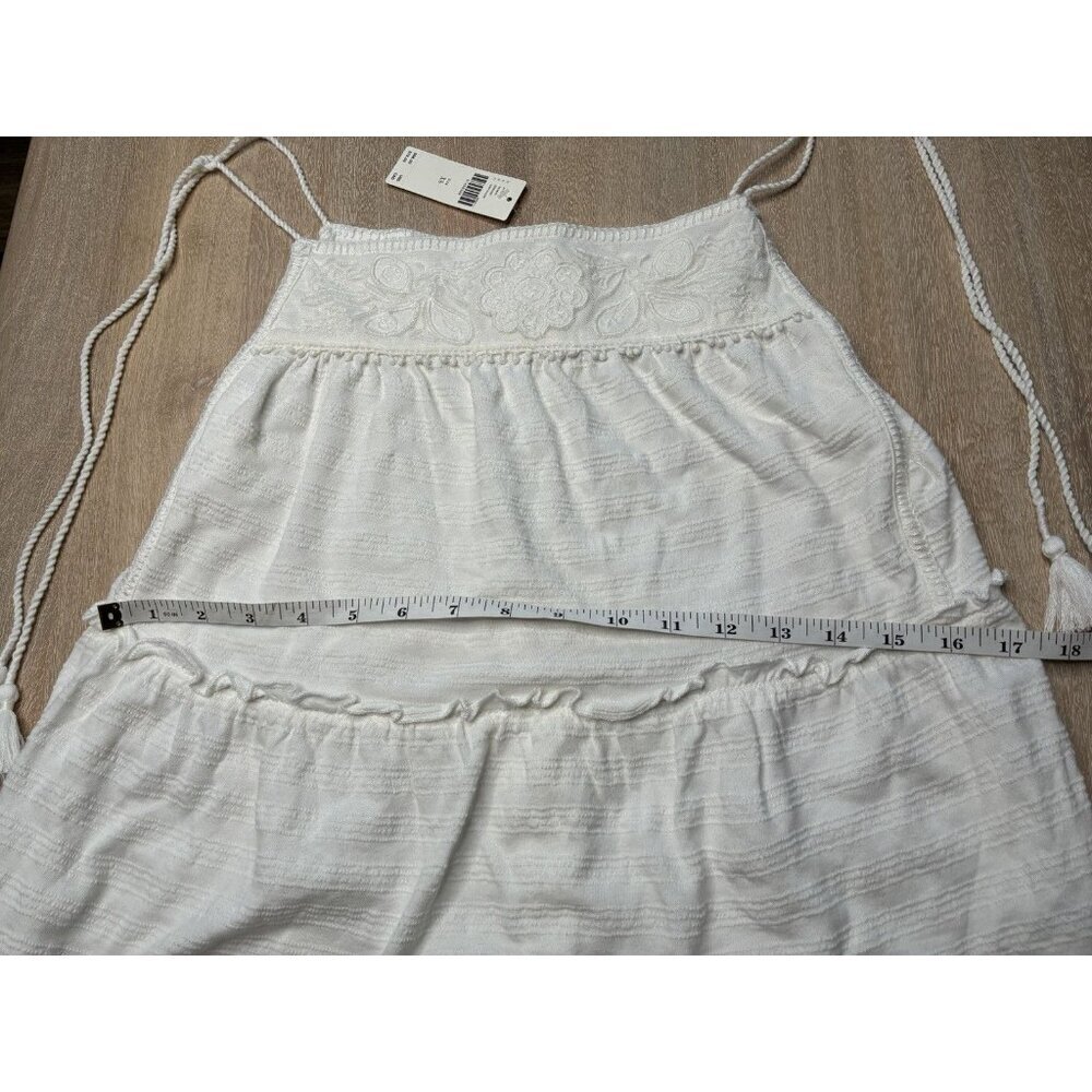 Anthropologie NWT White Embroidered Tank Top Tassel Tie Straps Tiered Boho XS - Picture 4 of 9